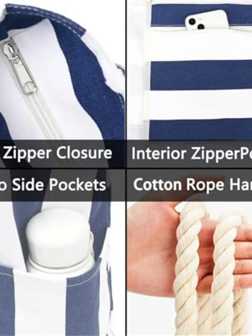 Beach Bag Large Canvas for Women, Beach Bags Waterproof Sandproof with Zipper
